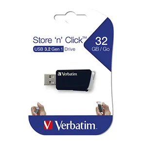 Verbatim USB flash disk, USB 3.0 (3.2 Gen 1), 32GB, Store N Click, schwarz, 49307, USB A, mit herausziehbarem Konnektro